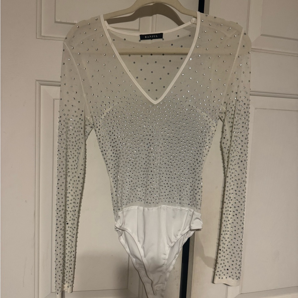Banjul White Rhinestone Embellished Bodysuit
